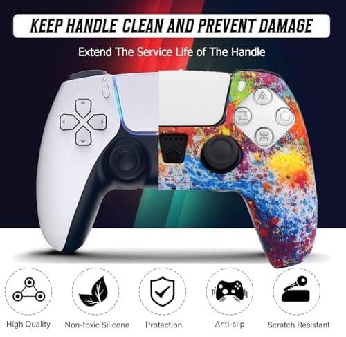 OIVO INDIA Colorful and Black Thumbrgrip Set Controller Silicone Cover Case PS5 Controller Skin Anti Slip Protective Case Sleeve Compatible for Sony PlayStation 5 Remote (Combo of 2) 2