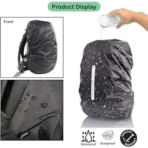 MUTMAIN Reflective Bag Cover Waterproof 40L to 50L PU coated Rain Cover for Backpack Bags, Suitable bags for Laptop, School, Tail, Trekking, Travel bag with Adjustable Buckle and Storage Pouch (Black) 2