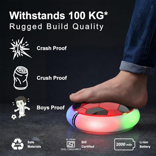 Mirana Air Football Smart Toy for Kids | 3-Mode USB Type-C Rechargeable Hover Ball | Indoor Electric Hoverball with LED Lights | Birthday Gift for Boys & Girls 2 3 4 5 6 7 8 9 10 Years (Red) 3