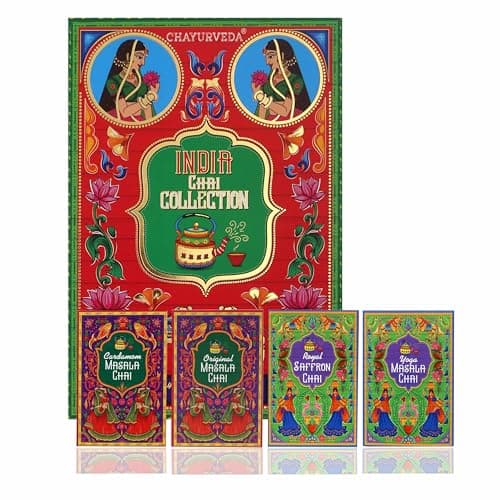 Sancha Tea Boutique India Chai Collection – 4 Masala Chai Gift Box with Saffron, Cardamom, Tulsi & Spices, 200g