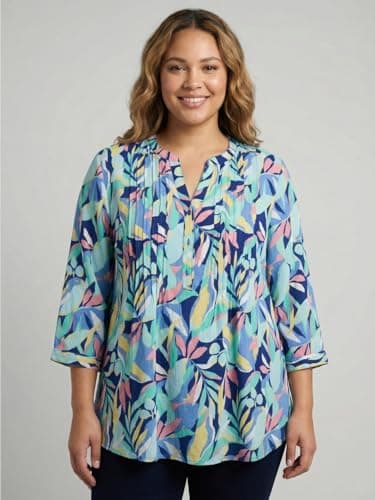 9 Impression Women's Blue & Green Rayon Printed Oversized Mandarin Collar Plus Size Top (7XL) 2
