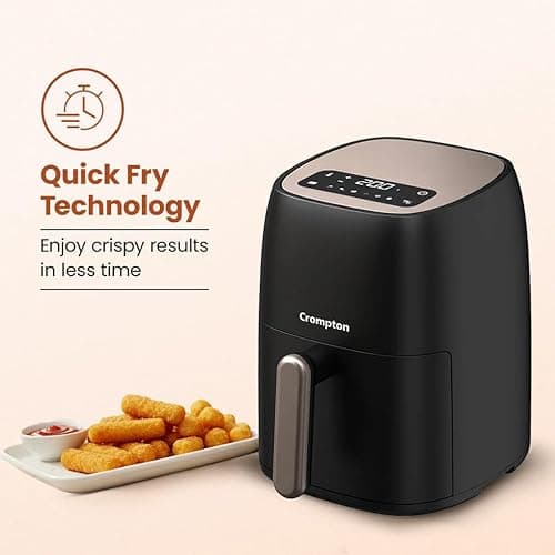 Crompton Ameo 4.2L Digital Air Fryer | 1400W Quick Fry Technology | Oil-Free Healthy Cooking | Super Helix Heating Element | Digital Display with Indian Preset Menus | Black (Without Window Display) 3