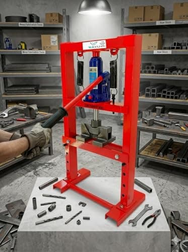 Hydraulic 6 Ton H-Frame Garage Floor Adjustable Shop Press with Plates, 6T, RED,Black 2