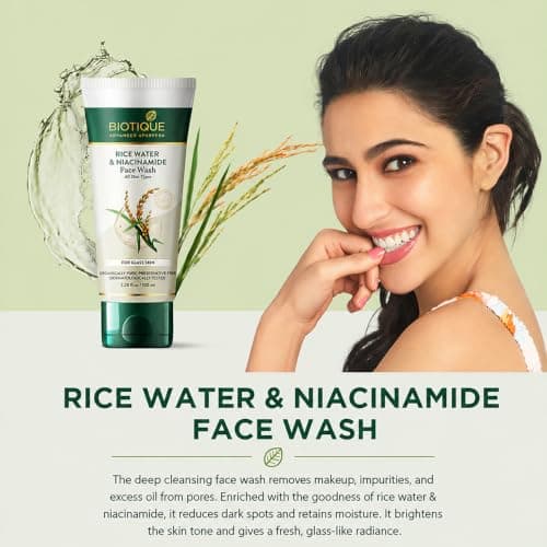 Biotique Rice Water & Niacinamide Gel Face Wash Removes Excess Oils & Reduce Blemishes of the Skin | Glass Skin | For Men & Women - 100ml 5