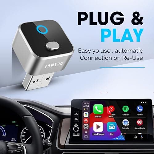 VANTRO Wireless CarPlay & Android Auto Adapter 2-in-1 – One-Click Disconnect, Convert Wired to Wireless, Fast Auto Reconnect, Plug & Play USB Dongle, Compatible with iPhone iOS & Android Cars 4