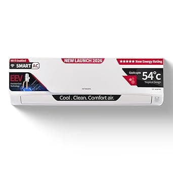 Hitachi 1.5 Ton 5 Star, New star rated, Inverter Split AC (Copper,Wi-Fi, 4 Way Swing, Hybrid Convertible, ice Clean cooling, Anti-bacterial Mesh Filter,RAS.V518PCDIBM1, White)