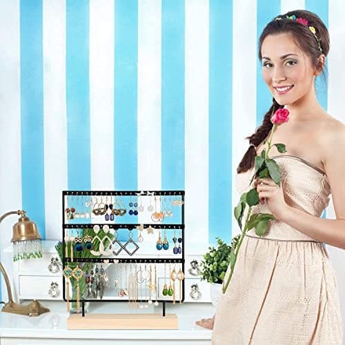 ROLLYWARE Earring 3 Layer 70 Holes Holder Stand Organizer Jewelry Display Stands Earring Organizer Stand Suitable to Organize Necklace & Bracelets & Earring Holder Jewelry Holder Black. 2