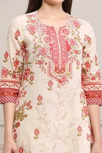 Biba Women Off-White Cotton Floral Printed Straight Suit Set_36 3