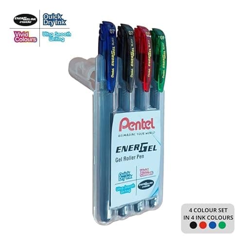 Pentel EnerGel 0.7mm Roller Gel Pen | Quick Dry Ink For Smudge-Free Writing | Lightweight Gel Pen For Smooth Writing Experience (Blue, Red, Green & Black Ink) 2