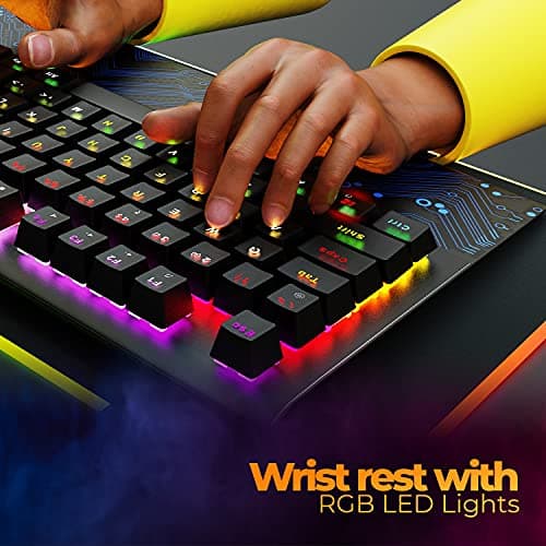 ZEBRONICS Zeb-MAX Chroma Premium Mechanical Gaming Keyboard with 104 Tactile Switch Keys, Wrist Rest, 18 RGB LED Modes, Braided & Gold Plated USB Cable 5