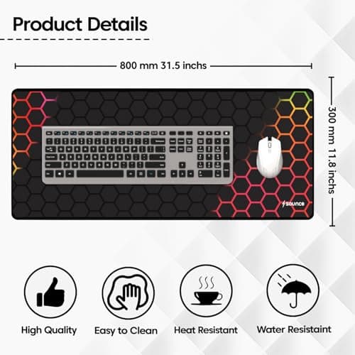 Sounce Large Gaming Desk Mat Hexagonal Design Waterproof Anti-Fray Extended Desk Pad Durable Anti-Skid Rubber Base Mousepad (800mm x 300mm x 3mm) for PC Setup Laptop Accessories Office Essential Multi 3