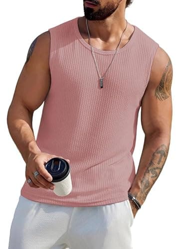 Men's Fashion Basic Solid Wide Shoulder Sleeveless Workout Gym Training Tank Vest B L2714N 5000 (3XL, RGD)