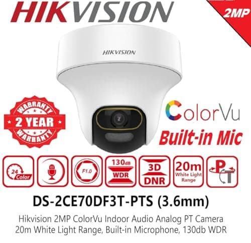 HIKVISION 2MP ColorVu Audio PT 360° Built-in Mic IR White Light with Solid Light Alarm Motion Detection 2MP HD Indoor CCTV Camera [DS-2CE70DF3T-PTS] for 2MP & Above DVR + BNC/DC, White 4