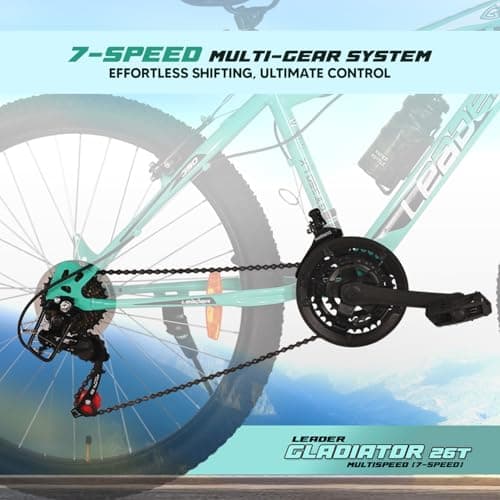 Leader Gladiator 26T Mountain Bike Multispeed (7 Speed) Gear Cycle | Free Pan India Installation| Front Suspension and Disc Brake (Sea Green Black) 4
