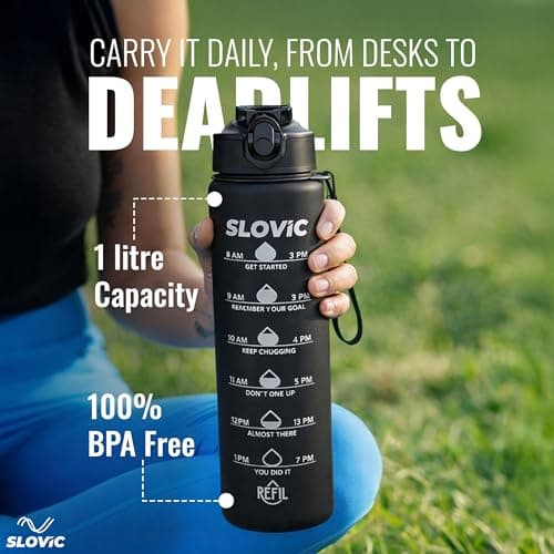 SLOVIC Sipper Water Bottle 1 LTR | Gym Sipper Water Bottles for Adults | Motivational Water Bottle Ideal for Gym, Sports & Camping | 100% BPA Free | Wide Mouth for Easy Cleaning 5