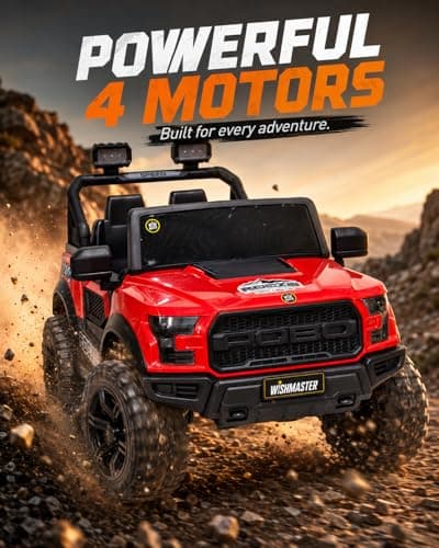 Wishmaster 4x4 Driving EV Cars for 1, 2, 3, 4, 5, 6 Years | Remote + Steering + Mobile App Control | Kids Jeeps (Medium Size F-Raptor [1-8 Year Kids] 2