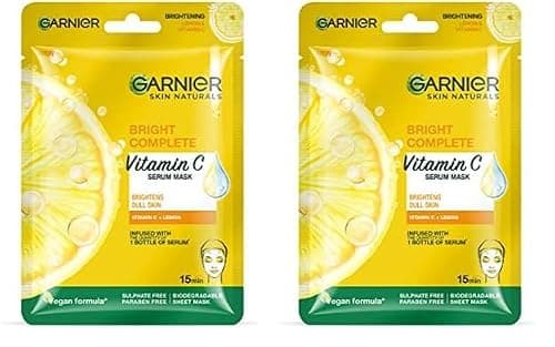 Garnier Skin Naturals, Face Mask, Hydrating, Brightening & Anti-Dark Spots, Bright Complete, 1 pc, 28g (Pack of 2)