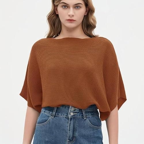 Zilcon Woman Fashion Ribbed Batwing Sleeves Bagy Balloon Style Fit Tops for Women Women Formal, Casual, Office, Date, Outing, Party Tops (in, Alpha, M, Regular, Brown) 5