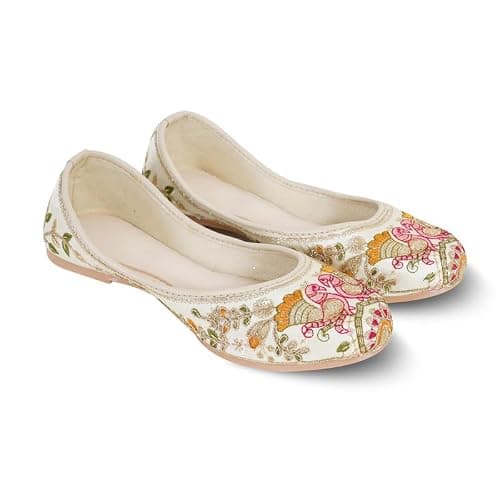 DFR Womens Embroidered Rajasthani Mojari Juti Shoe, Cream1, UK Size 6