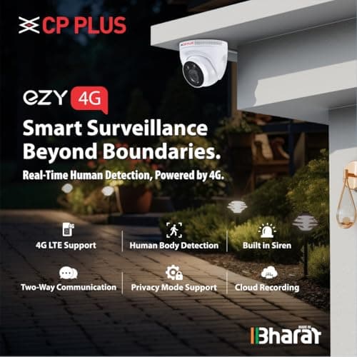 CP PLUS 3MP 4G Full HD Smart CCTV Camera for Home Outdoor | CTC Cyber Secure Tech | Night Vision | Human Detection | 2-Way Audio View & Talk | H.265 | Micro SD Card 256GB | Alexa & OK Google | EZ-M32T 2