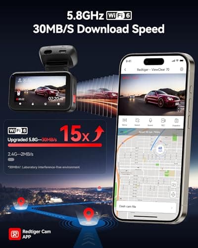 REDTIGER VC70 Dash Cam 4K Front and Rear 2.5K, STARVIS 2 IMX678 x Wondrix, Dual HDR Starlight Night View Mode, 5.8GHz WiFi6 30MB/s, 3" Touchscreen with Voice Control, Parking Mode, 128GB Card Included 4