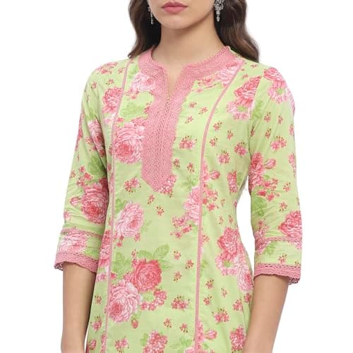 Rangriti Women Green Cotton Straight Set_40 5