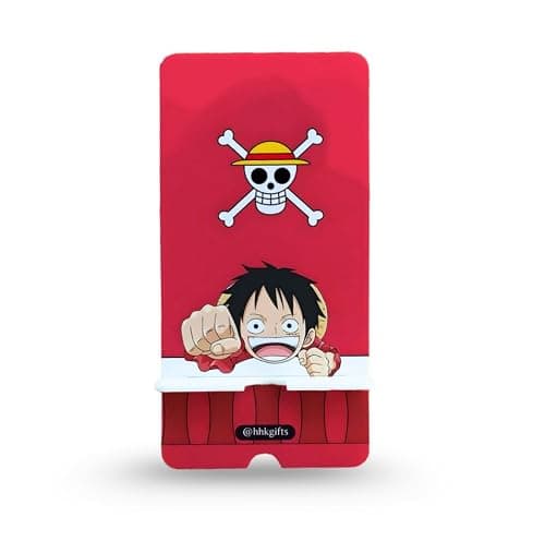 Harshhasthkala Acrylic Phone Stand – One Piece Luffy Pirate Flag Design | Anime Printed Desk Stand for Mobile | Sturdy Non-Foldable Holder for Office, Study & Gifting