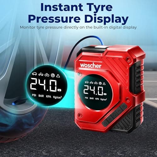 Woscherr Tornado Digital Tyre Inflator for Car and Bike, Air Pump for Car Tyre, 150 PSI 12V DC Car Inflator with Digital Pressure Gauge, LED Light | Tyre Inflator Kit | 1+1 Year Warranty 5