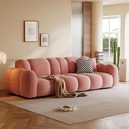 CRAFTCITY Contemporary Wool Sofa with Swen Pillow Back for Living Room (Dark Pink, 3 Seater)