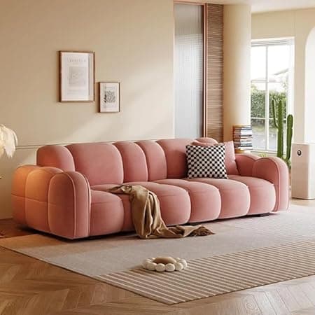 CRAFTCITY Contemporary Wool Sofa with Swen Pillow Back for Living Room (Dark Pink, 3 Seater)