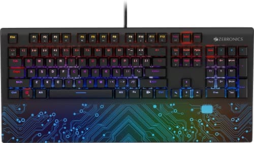 ZEBRONICS Zeb-MAX Chroma Premium Mechanical Gaming Keyboard with 104 Tactile Switch Keys, Wrist Rest, 18 RGB LED Modes, Braided & Gold Plated USB Cable 2