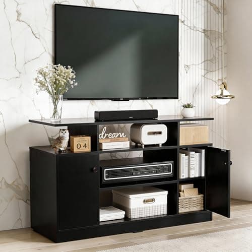 ABOUT SPACE TV Unit - Engineered Wooden TV Stand with Adjustable Shelf Storage Cabinet with Door for Console, Home Theatre, Books for Living Room - DIY Entertainment Unit for 32-50 Inch - Black