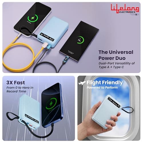 Lifelong Electronics 20000mAH 35W Fast Charging Small Pocket Size Power Bank | Built-in 35W (1.5X Faster) Type-C Cable & Port | Flight Friendly | USB-A (30 W) Output Powerbank for iPhone, Android, Mac 5