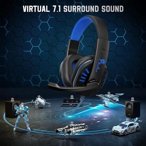 PunnkFunnk VenomHunt Gaming Headset Multi-Platform Compatible with PS4, Xbox One, PC, Nintendo Switch, Mobile, 50mm Surround Sound, Noise-Canceling Mic, LED Lights(Blue) 4
