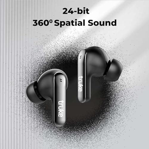 truke New Launch Mega 7 True Wireless in-Ear Earbuds w/ 24-Bit 360 Spatial Audio, 60H Playtime & Fast Charging Buds, Dual Pairing, 40ms Low Latency TWS, 4-Mic ENC, Made in India-(Coal Black) 3