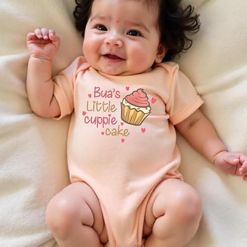 KNITROOT Bua Family Special Onesies, Unisex Baby Kids 100% Cotton Envelope Neck Half Sleeve Peach Romper, Bodysuit, Sleepsuit, Bua's Little Cuppie Cake, 6-9 Months, Infant Cloths for Boys & Girls 2
