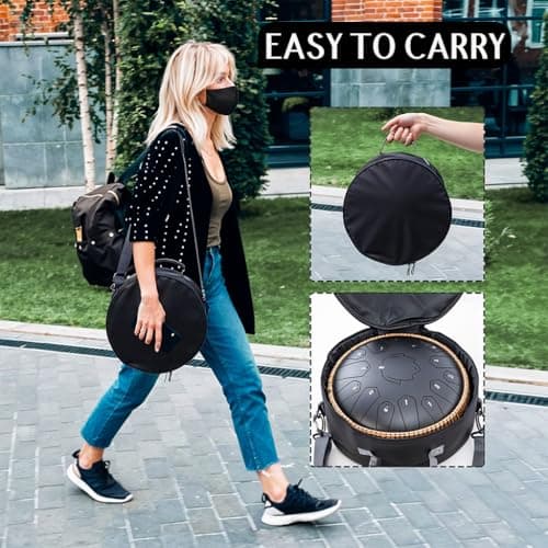 HASTHIP® Steel Tongue Drum 15 Note, 13-inch Percussion Instrument Handpan Drum with Bag, Music Book and Mallets for Kids and Adults Meditation Musical Education Concert Mind Healing Yoga-Black 5