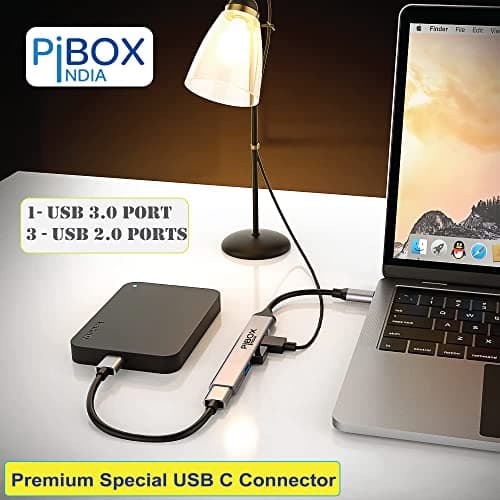 Pibox India USB-C Hub - USB 3.0 Multi-port 4 Port Adapter - USB-C to USB-A Hub - For MacBook Pro, iMac 2021 - Aluminum Alloy, Gray 3