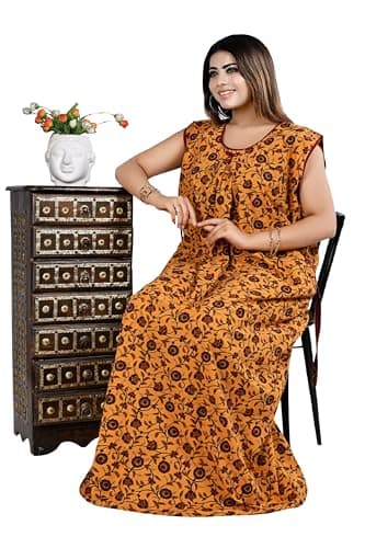 Bejod's Collection Women Sleeveless Pure Cotton Nighty Combo Pack of 2 | Full Length Floral Printed Cotton Nighty Maxi | Soft & Breathable Night Dress for Women Best for Summer 2XL to 4XL 5