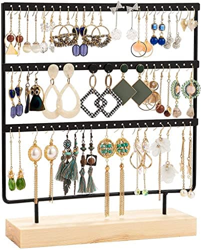 ROLLYWARE Earring 3 Layer 70 Holes Holder Stand Organizer Jewelry Display Stands Earring Organizer Stand Suitable to Organize Necklace & Bracelets & Earring Holder Jewelry Holder Black.