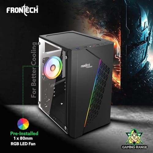 Frontech Warrior Gaming Computer Cabinet | Mid-Tower PC Case | Acrylic Side Panel | Front LED Strips | 1 Pre-Installed RGB Fan | USB 3.0 | ATX & M-ATX Support (FT-4345) 5