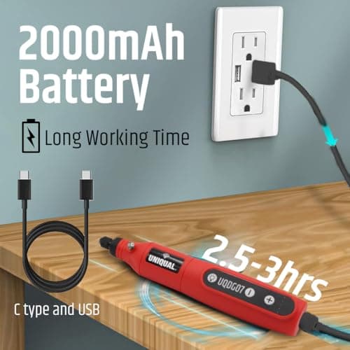 UniQual 72pcs Mini Cordless Drill Machine Rotary Tool Kit |UPGRADED| 2000mAh 5 Speed with LED | USB Rechargeable for Resin Art | DIY | Engraving | Polishing | Deburring 4