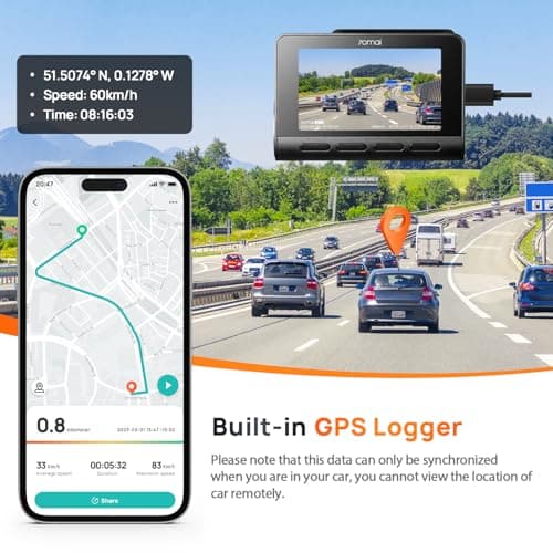 70mai A810 True 4K HDR Dual Dash Cam, Built-in GPS Logger, ADAS, Sony Starvis2 IMX678, 150° Wide, Optional Parking Mode with Motion Detection & Time Lapse, Upto 256GB Supported 5