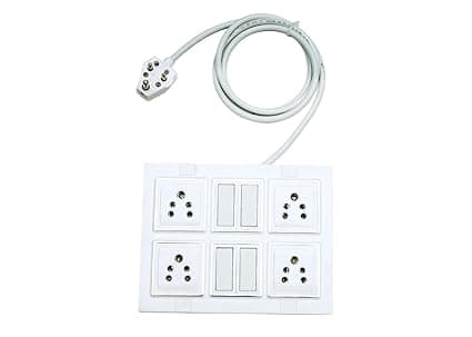4 Socket 4 Switch Extension Board with Power Cable Wire Plug Electric Extension Box for Home, Office, Appliances Tar Shockproof Power Board with Sockets | 3-Pin top | (5 Meter)