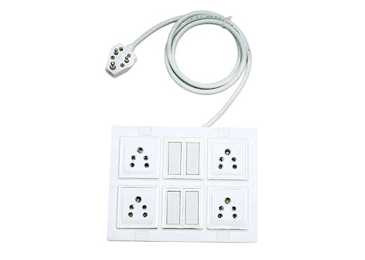 4 Socket 4 Switch Extension Board with Power Cable Wire Plug Electric Extension Box for Home, Office, Appliances Tar Shockproof Power Board with Sockets | 3-Pin top | (5 Meter)