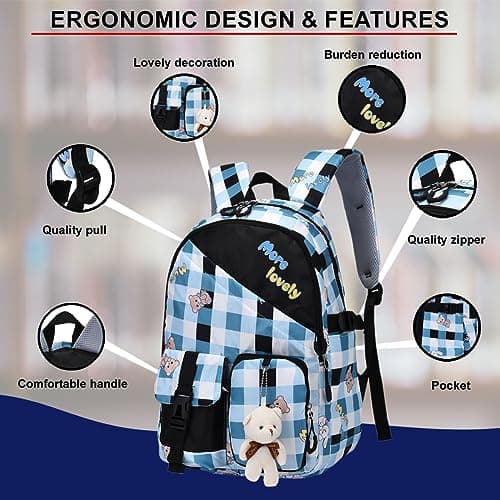 Tinytot 24 Litre Stylish & Trendy Water Resistant High Storage Backpack (Check Printed) School & College Travel Bag for Women & Girls With Cute Teddy Keychain, 18 Inch 2