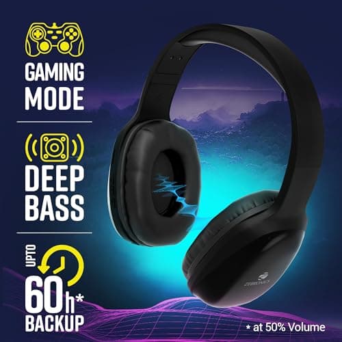 ZEBRONICS Zeb-Thunder PRO On-Ear Wireless Headphone Up to 60 Hours Playback, Wired Mode, USB-C Type Charging(Black) 3