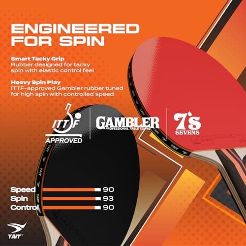 YAIT Rally Pro ITTF Approved Table Tennis Set | 2 TT Bats & 4 ABS Balls | 7 Ply Racket | Gambler 7S Rubber | High Spin Blade |Indoor/Outdoor Ping Pong Table Tennis Racquet Set for Intermediate Players 3