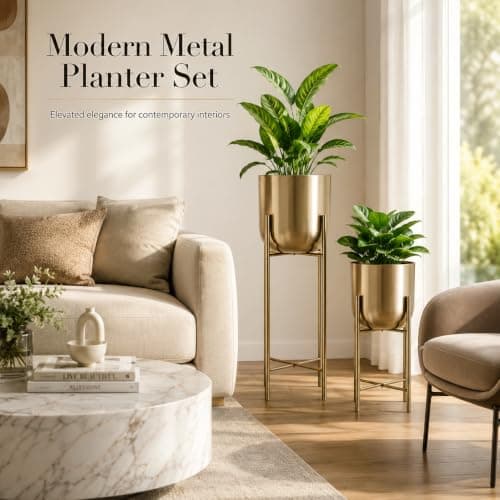 INDIAN DECORMART Metal Decorative Modern Indoor Planters Flower Pots Home Garden Decor Planter for Living Room Bedroom Interior 2