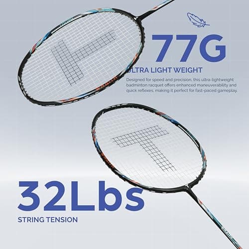 TANSO Wraith Strung Badminton Racket (32 Lbs Tension, Recommended by Padukone School of Badminton, 77 Grams Ultra Light Weight Full Carbon Fiber with Premium Strings and Full Racquet Cover) 3